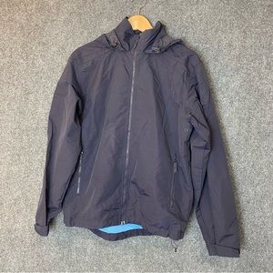 Lands' End Weatherproof Men's Navy Full Zip Hooded Rain Jacket size 34-36 Small